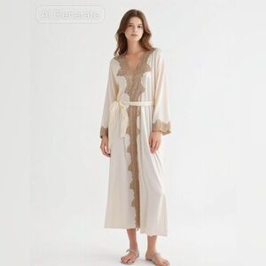Lore vintage 100% silk Lace Trim feminine and luxurious Robe Made in USA